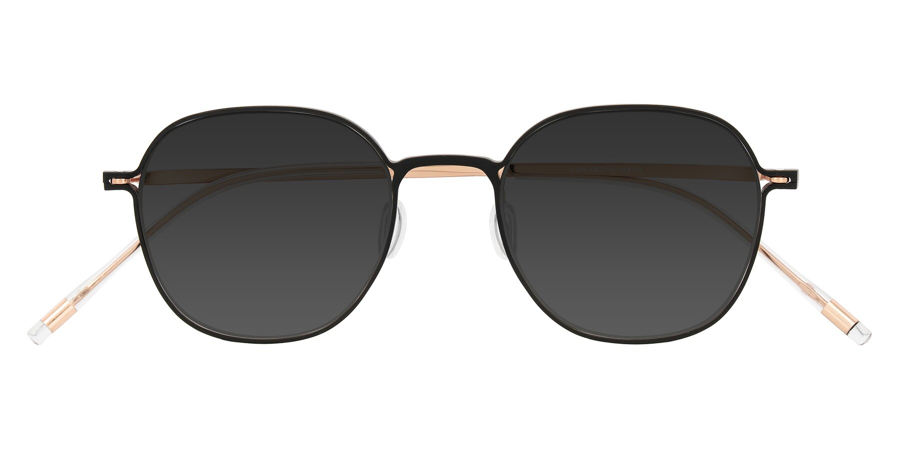 Folded Front of Lytle in Matte Black/Rose Glod with Gray Tinted Lenses