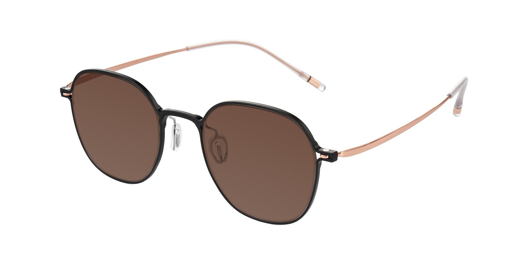 Angle of Lytle in Matte Black/Rose Glod with Brown Tinted Lenses