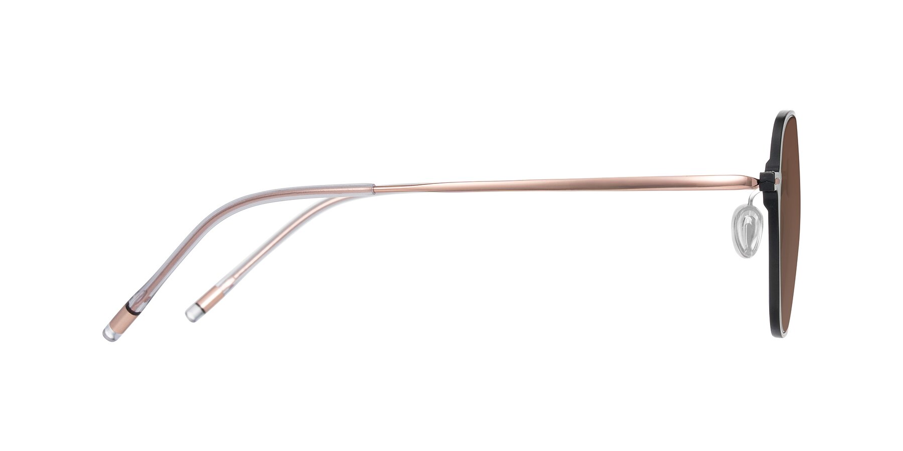Side of Lytle in Matte Black/Rose Glod with Brown Tinted Lenses