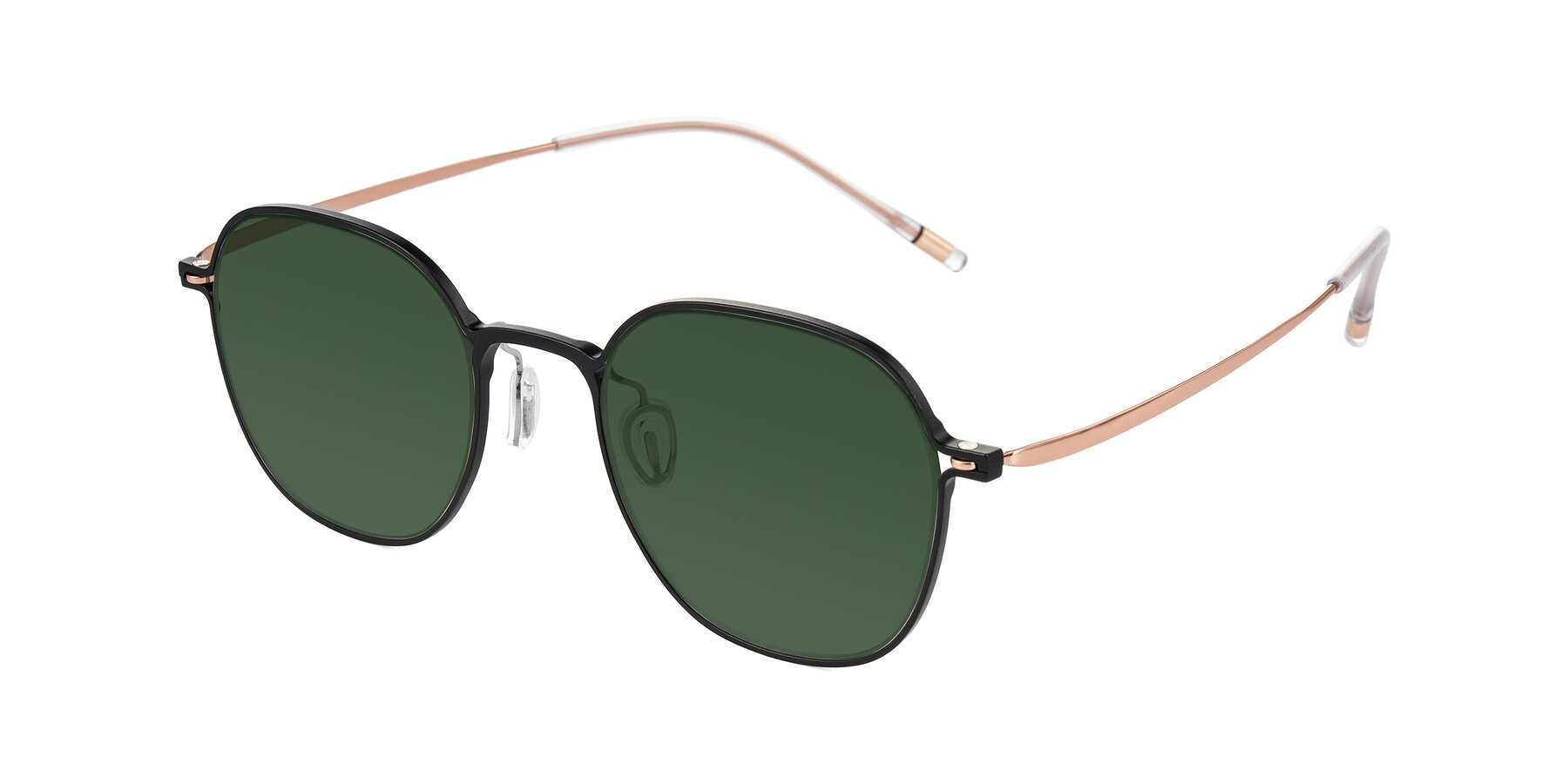 Angle of Lytle in Matte Black/Rose Glod with Green Tinted Lenses