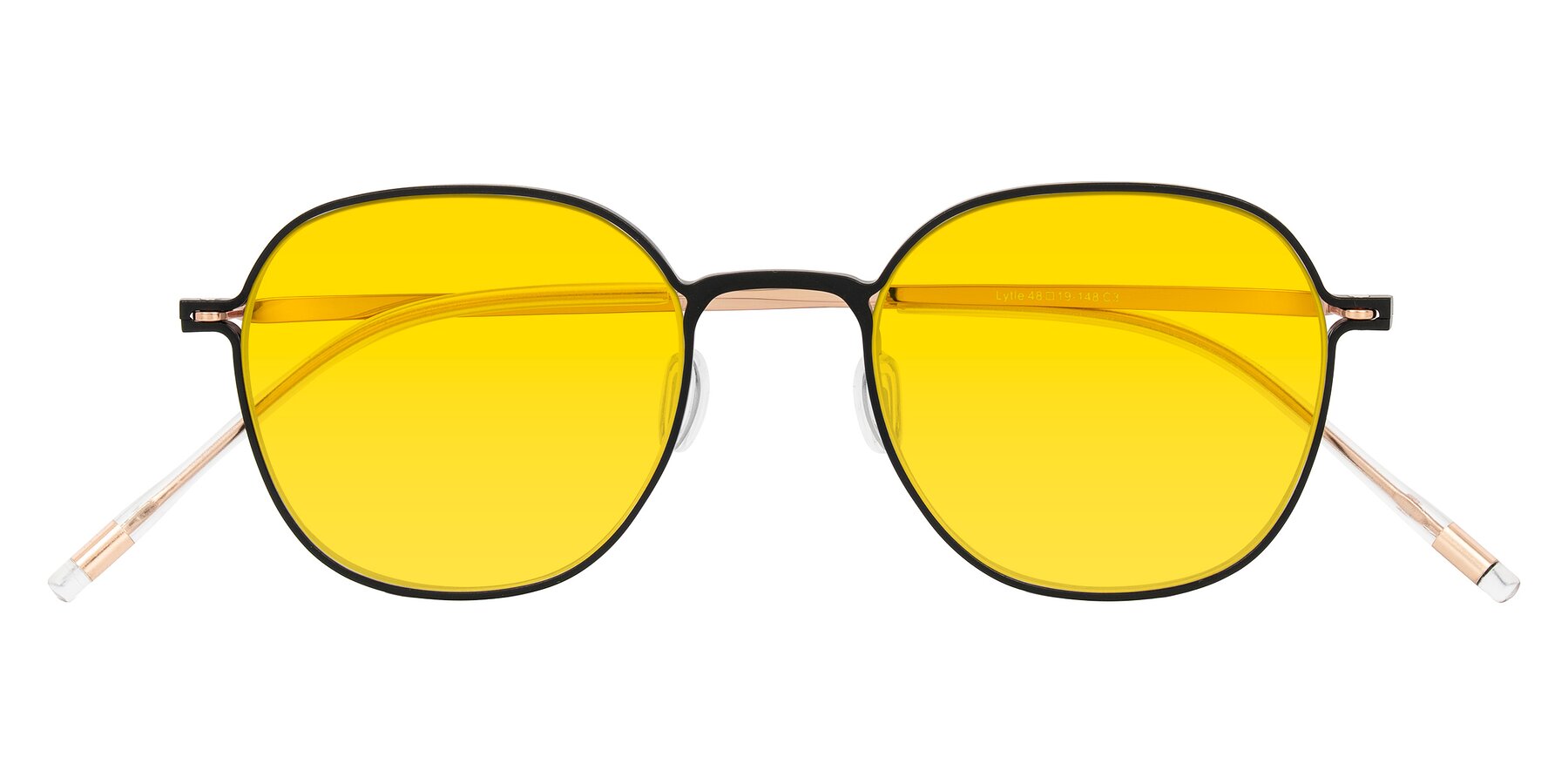 Folded Front of Lytle in Matte Black/Rose Glod with Yellow Tinted Lenses
