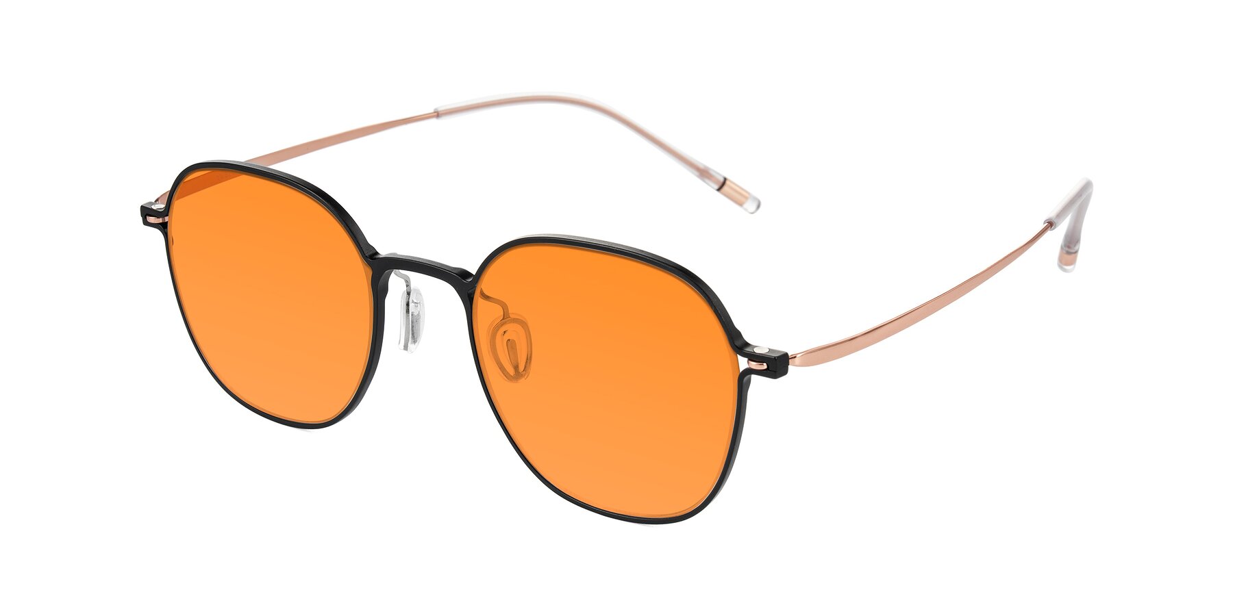 Angle of Lytle in Matte Black/Rose Glod with Orange Tinted Lenses