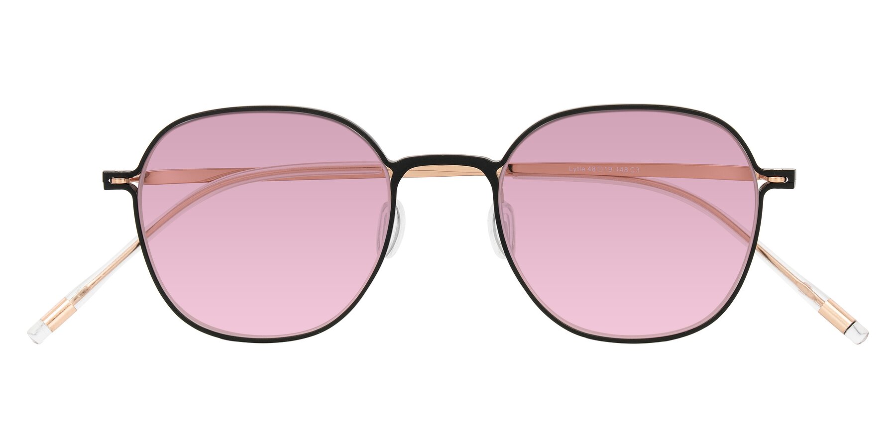 Folded Front of Lytle in Matte Black/Rose Glod with Light Wine Tinted Lenses