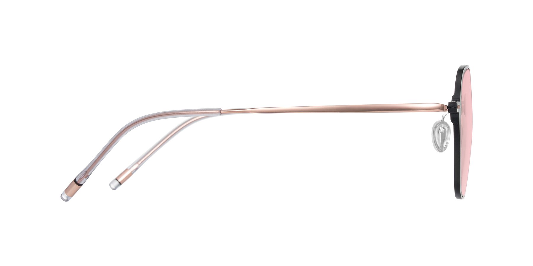 Side of Lytle in Matte Black/Rose Glod with Light Garnet Tinted Lenses