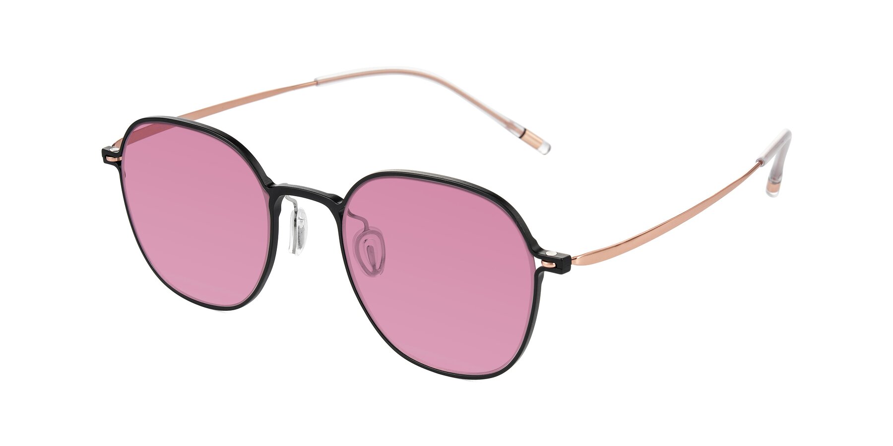 Angle of Lytle in Matte Black/Rose Glod with Medium Wine Tinted Lenses