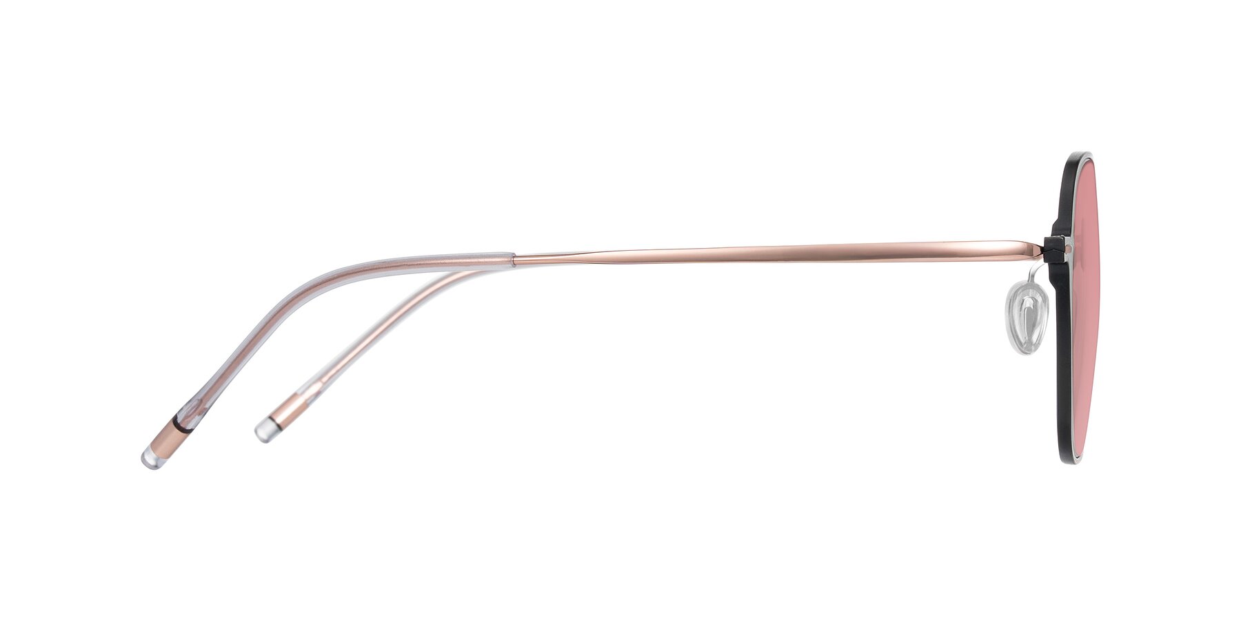 Side of Lytle in Matte Black/Rose Glod with Medium Garnet Tinted Lenses