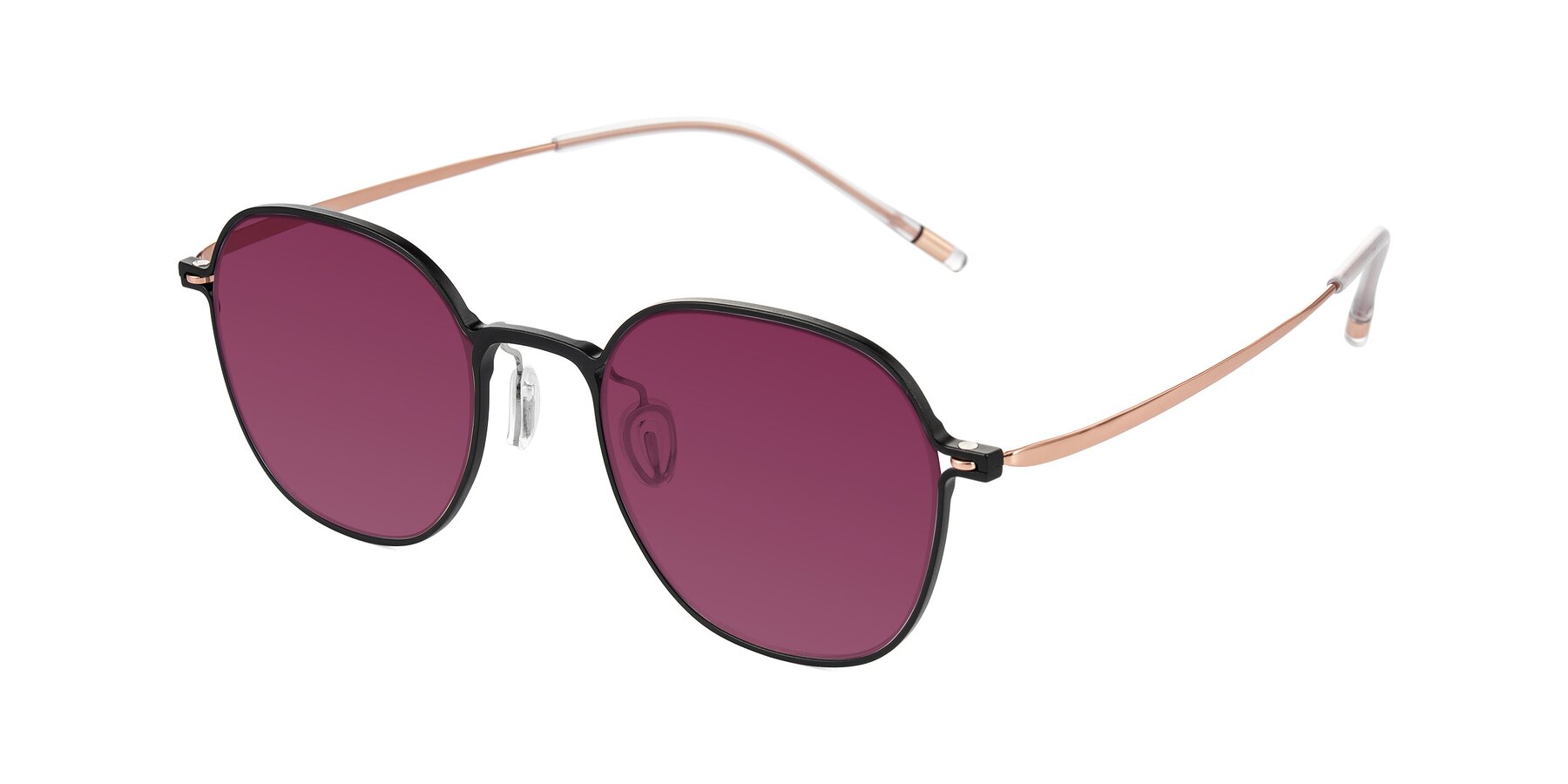 Angle of Lytle in Matte Black/Rose Glod with Wine Tinted Lenses