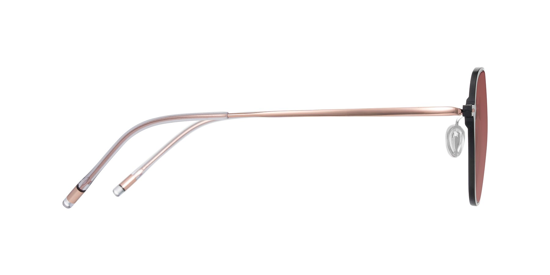 Side of Lytle in Matte Black/Rose Glod with Garnet Tinted Lenses