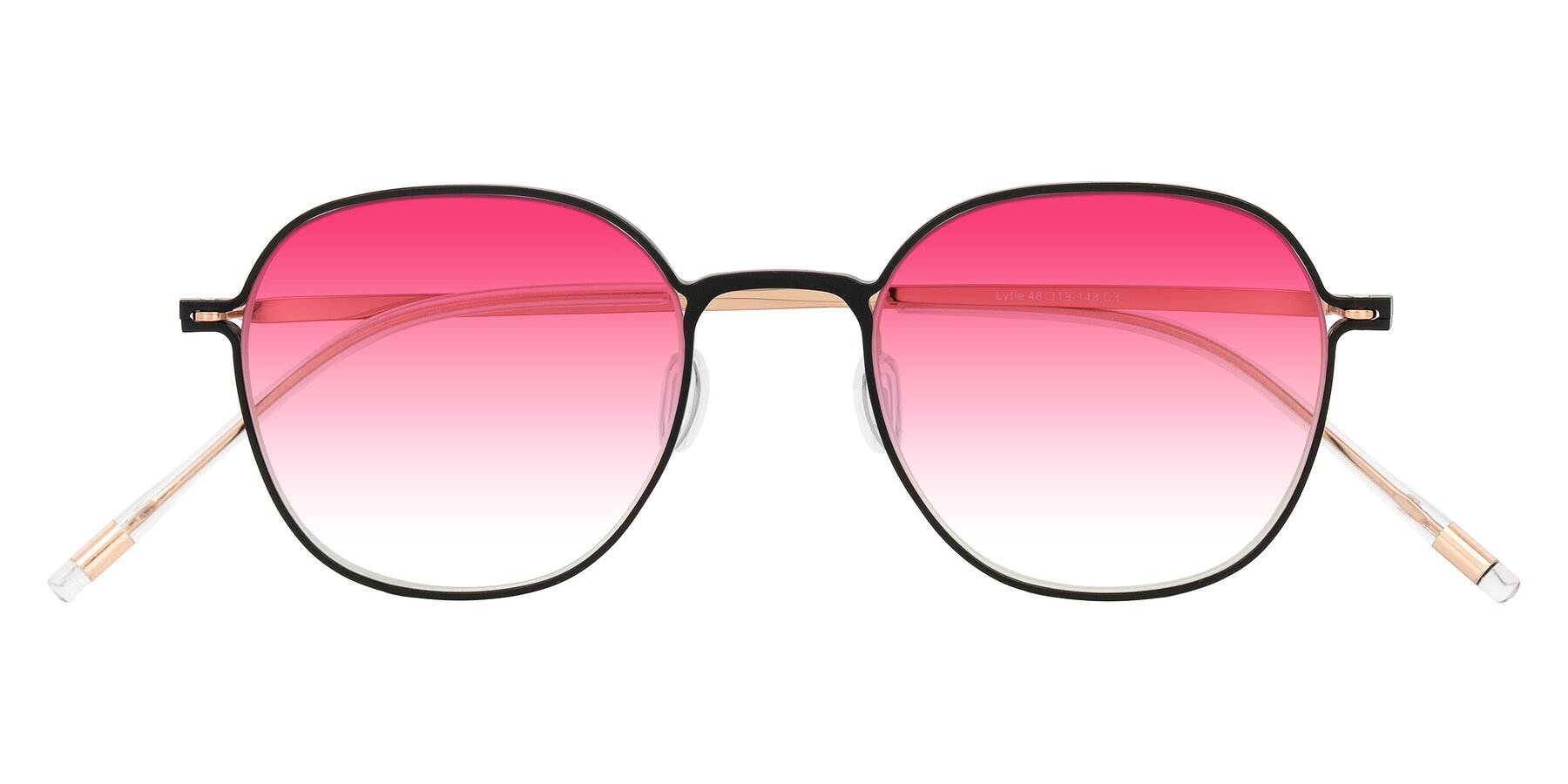 Folded Front of Lytle in Matte Black/Rose Glod with Pink Gradient Lenses