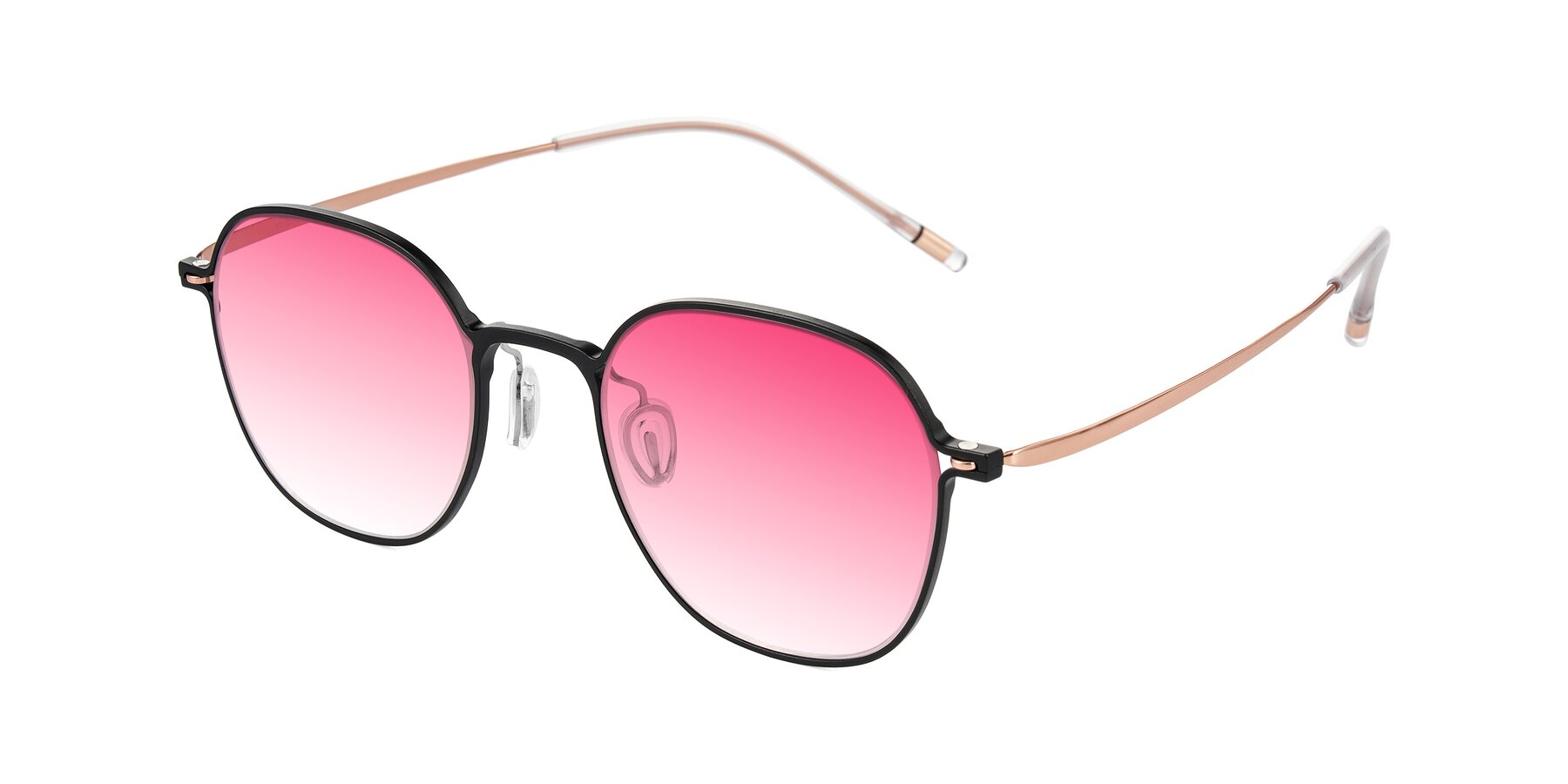 Angle of Lytle in Matte Black/Rose Glod with Pink Gradient Lenses