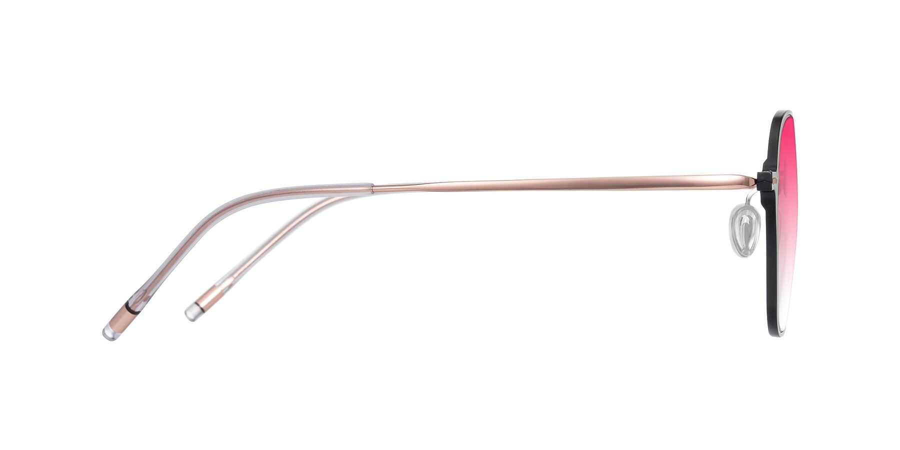 Side of Lytle in Matte Black/Rose Glod with Pink Gradient Lenses