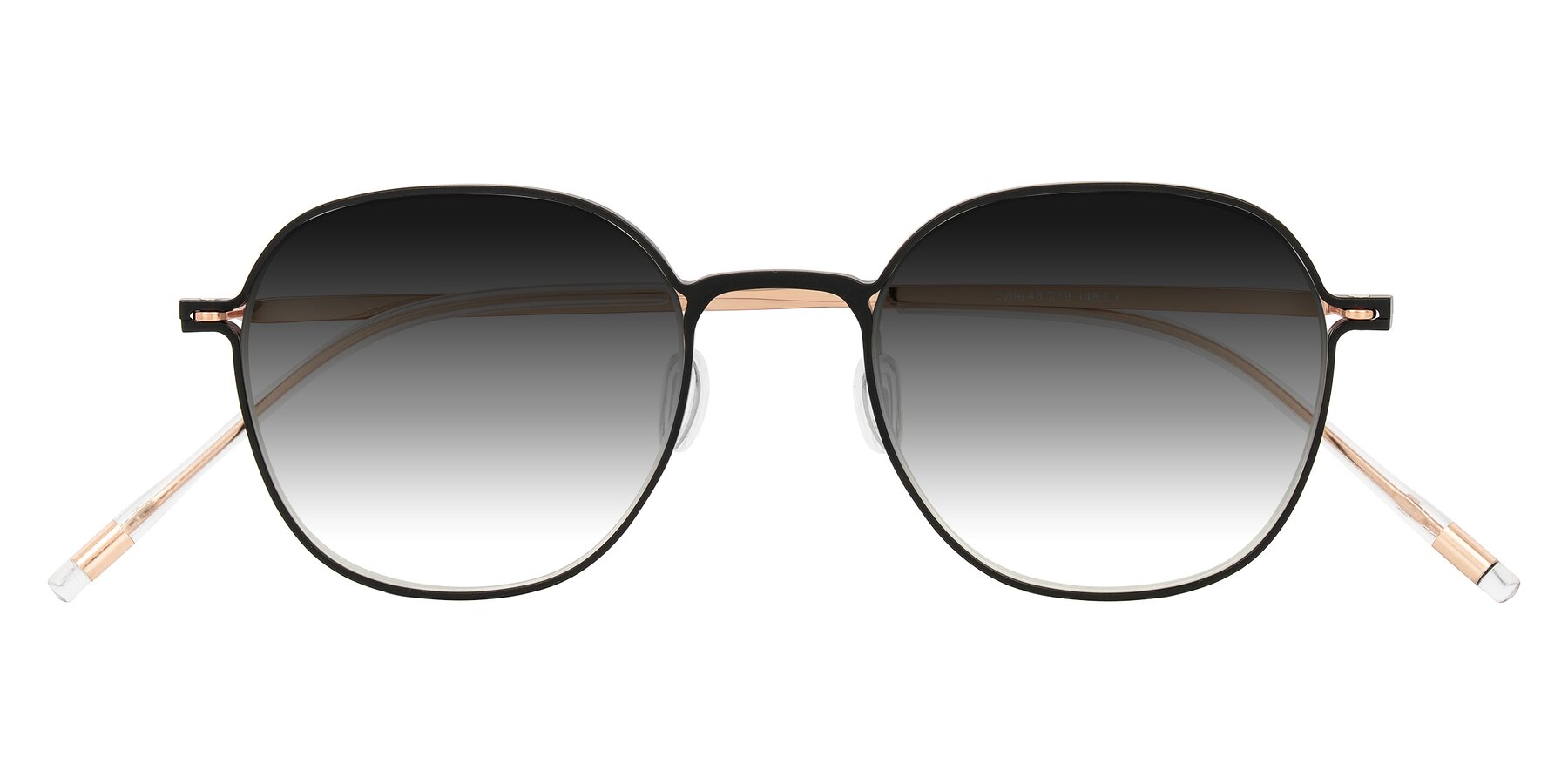 Folded Front of Lytle in Matte Black/Rose Glod with Gray Gradient Lenses