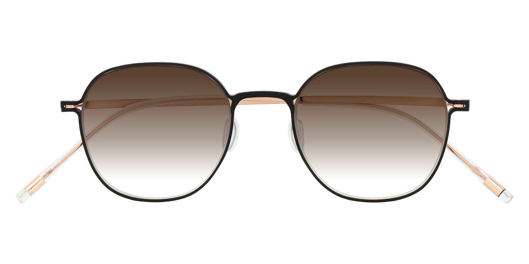 Folded Front of Lytle in Matte Black/Rose Glod with Brown Gradient Lenses