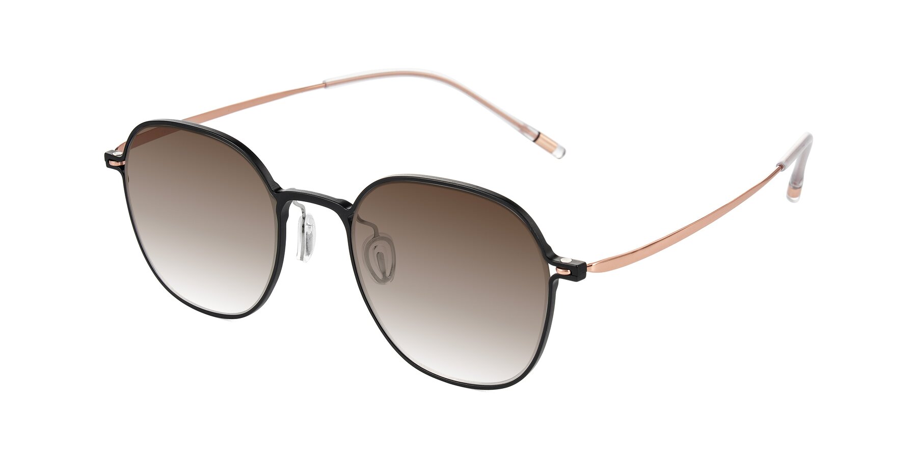 Angle of Lytle in Matte Black/Rose Glod with Brown Gradient Lenses