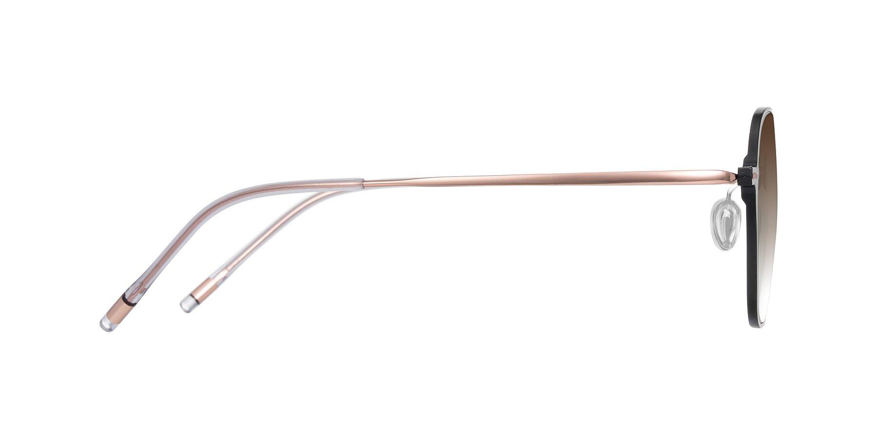 Side of Lytle in Matte Black/Rose Glod with Brown Gradient Lenses