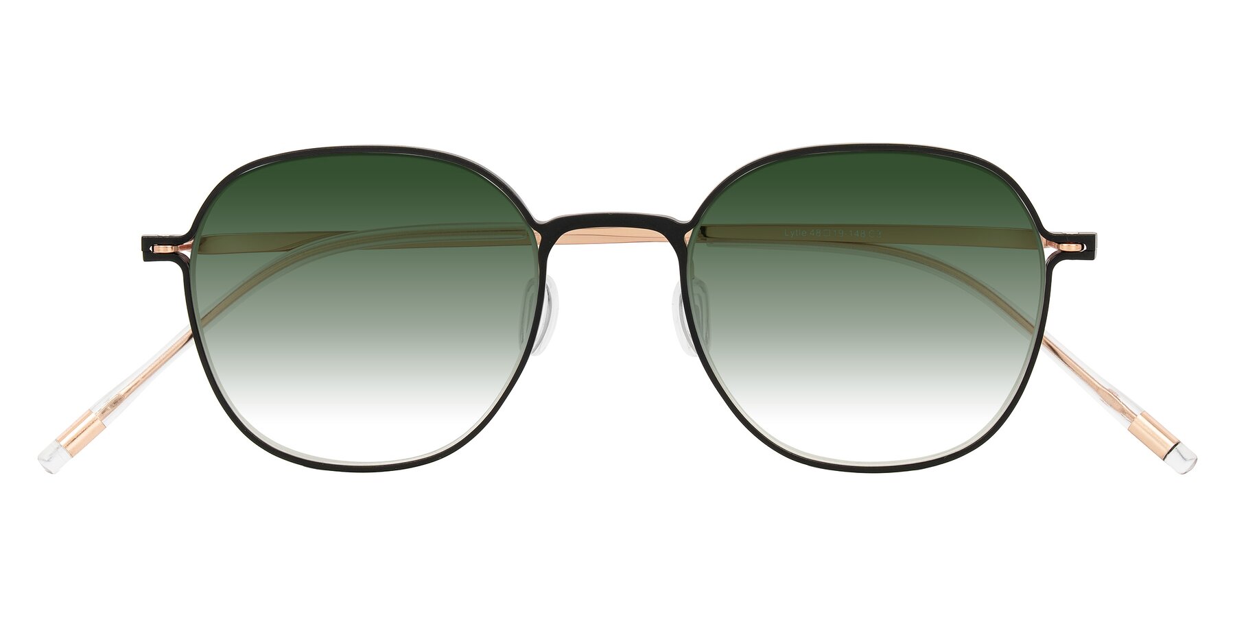 Folded Front of Lytle in Matte Black/Rose Glod with Green Gradient Lenses