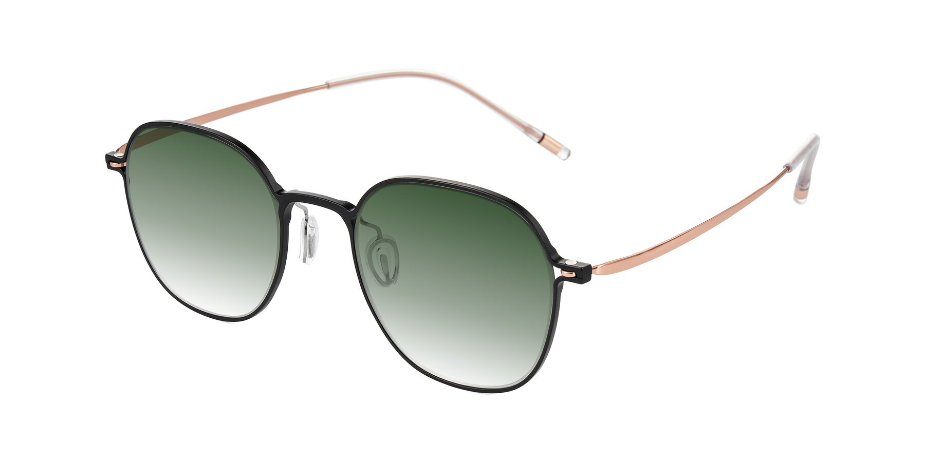 Angle of Lytle in Matte Black/Rose Glod with Green Gradient Lenses