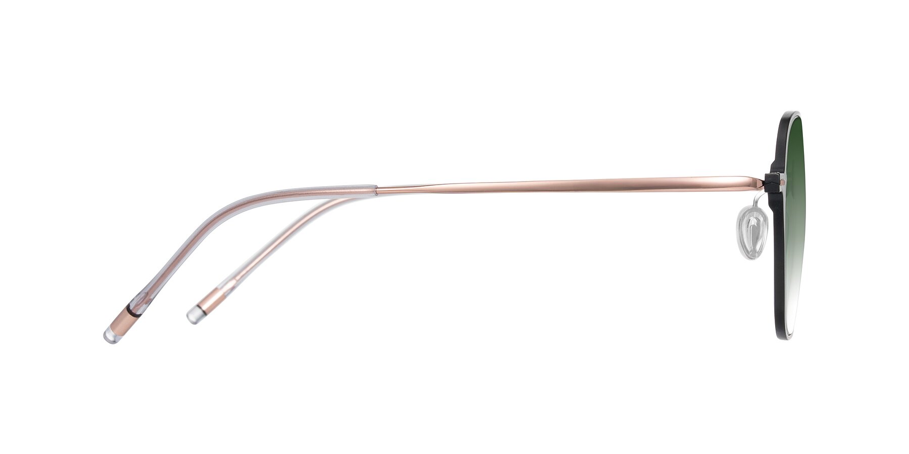 Side of Lytle in Matte Black/Rose Glod with Green Gradient Lenses