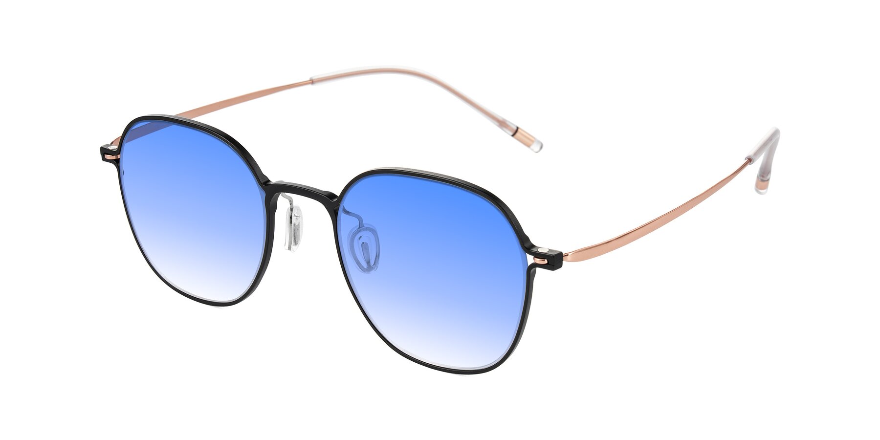 Angle of Lytle in Matte Black/Rose Glod with Blue Gradient Lenses