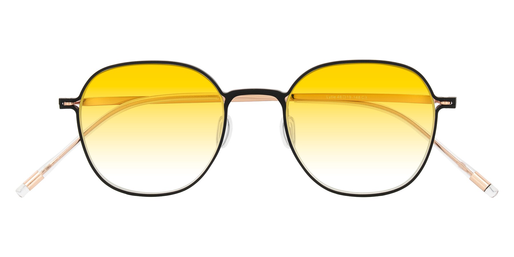 Folded Front of Lytle in Matte Black/Rose Glod with Yellow Gradient Lenses