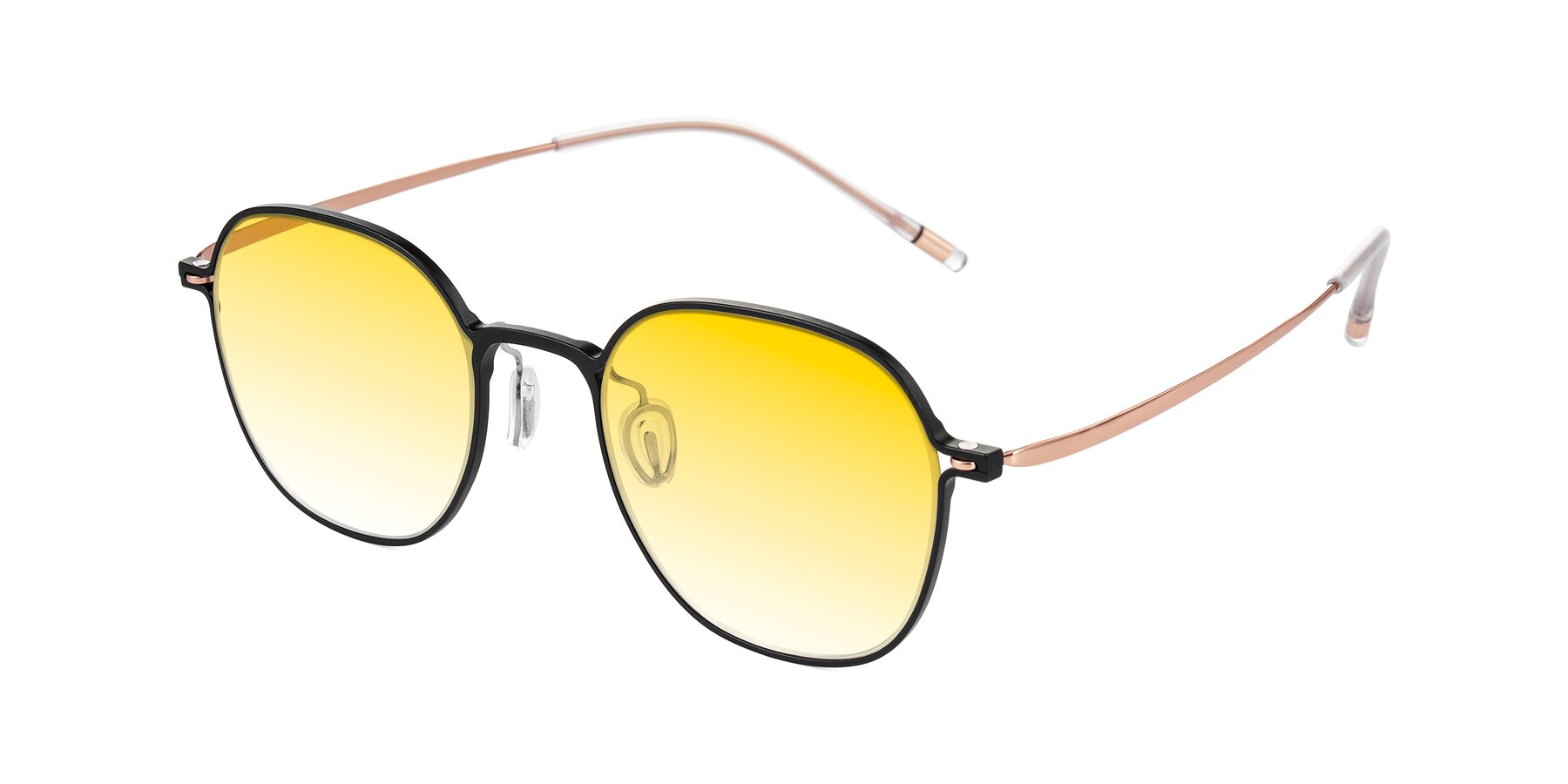 Angle of Lytle in Matte Black/Rose Glod with Yellow Gradient Lenses
