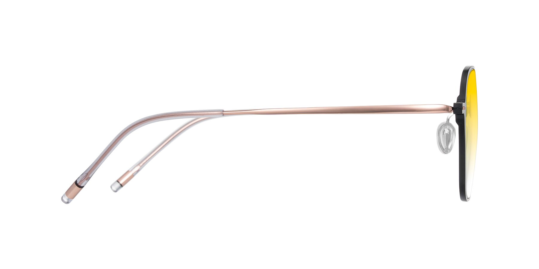 Side of Lytle in Matte Black/Rose Glod with Yellow Gradient Lenses