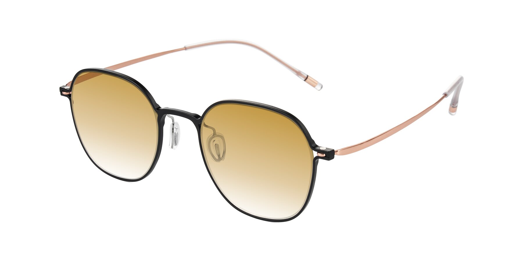 Angle of Lytle in Matte Black/Rose Glod with Champagne Gradient Lenses
