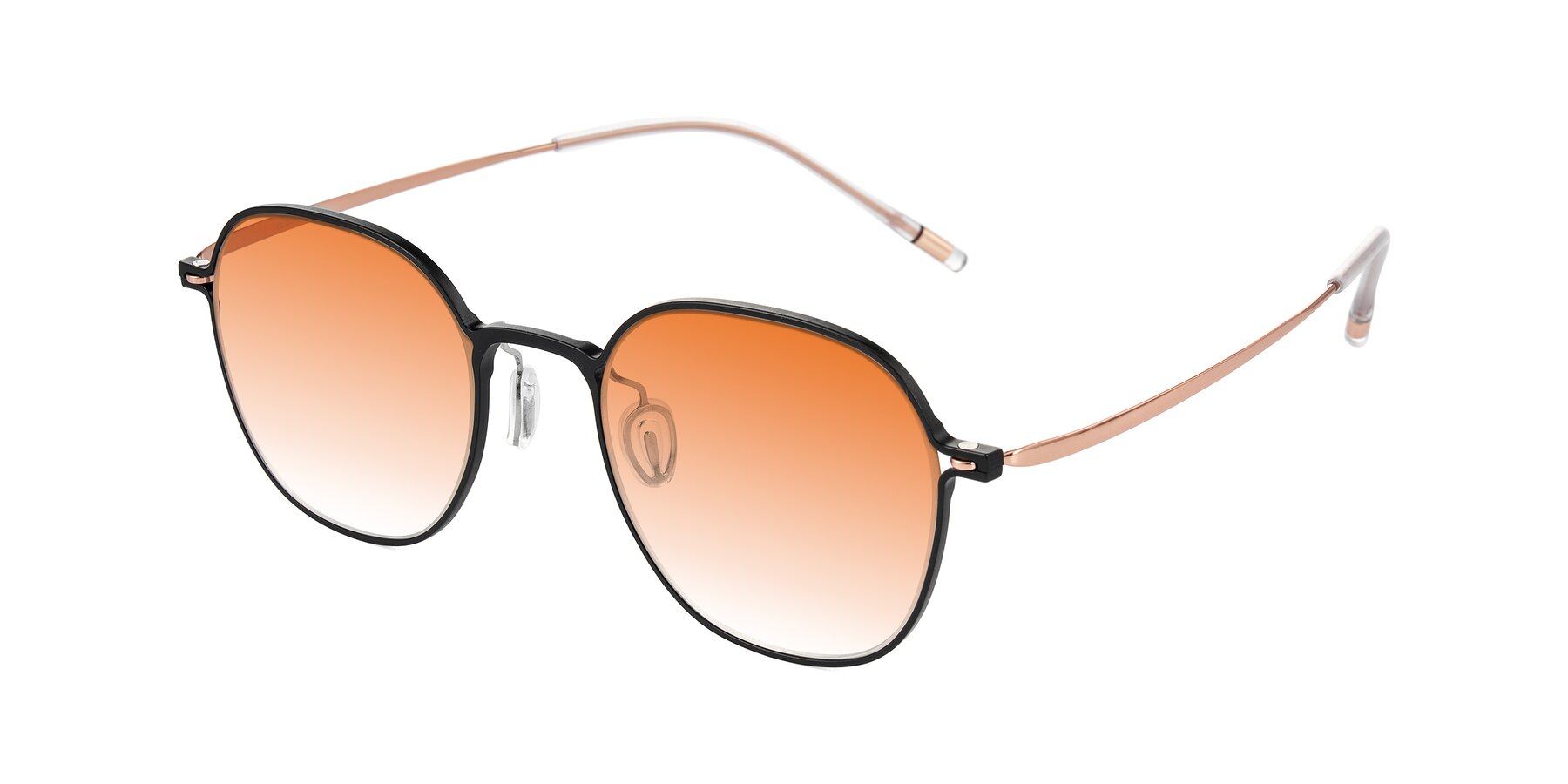 Angle of Lytle in Matte Black/Rose Glod with Orange Gradient Lenses