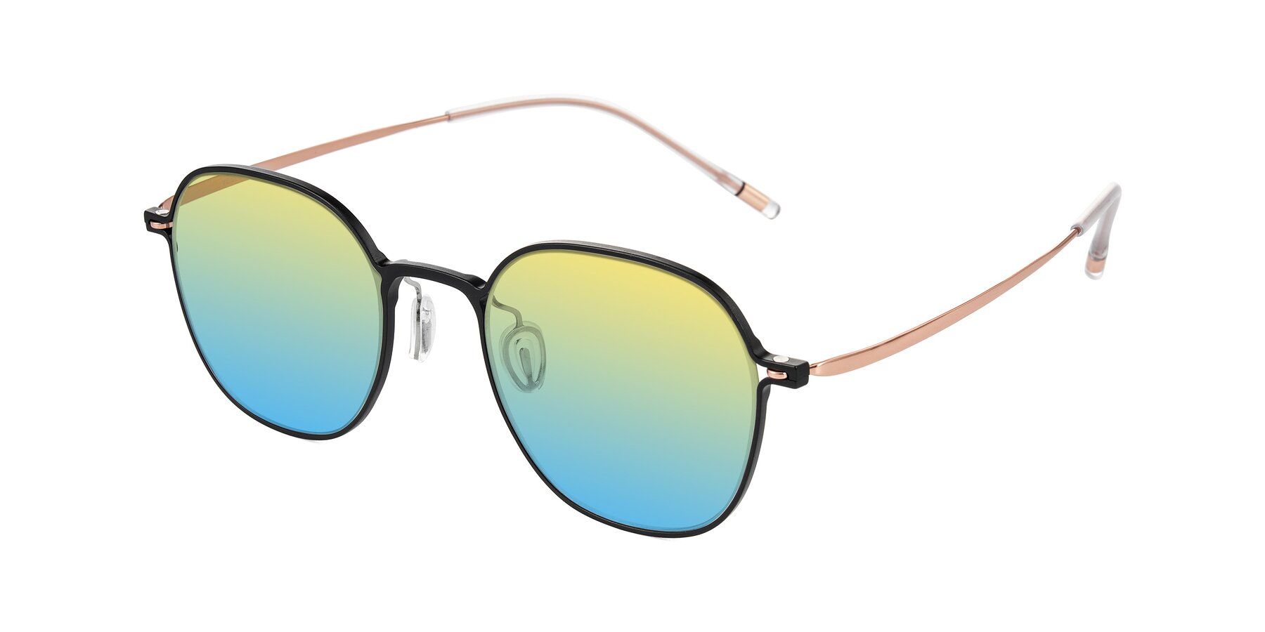 Angle of Lytle in Matte Black/Rose Glod with Yellow / Blue Gradient Lenses