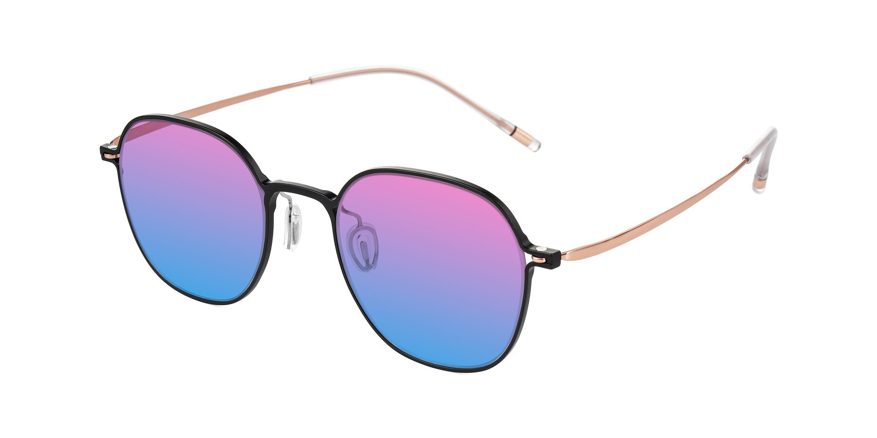 Angle of Lytle in Matte Black/Rose Glod with Pink / Blue Gradient Lenses