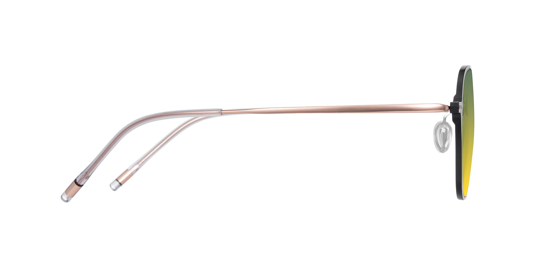 Side of Lytle in Matte Black/Rose Glod with Green / Yellow Gradient Lenses