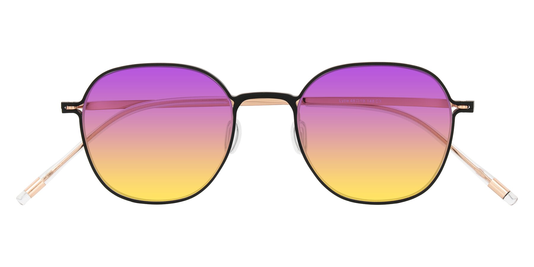 Folded Front of Lytle in Matte Black/Rose Glod with Purple / Yellow Gradient Lenses