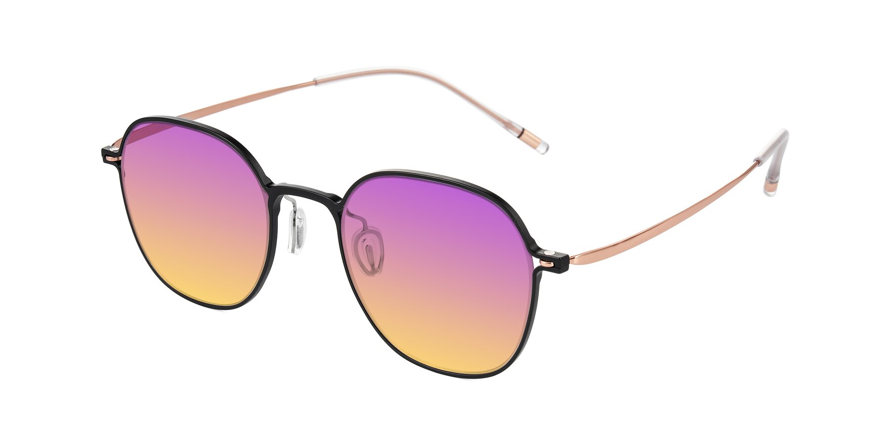 Angle of Lytle in Matte Black/Rose Glod with Purple / Yellow Gradient Lenses