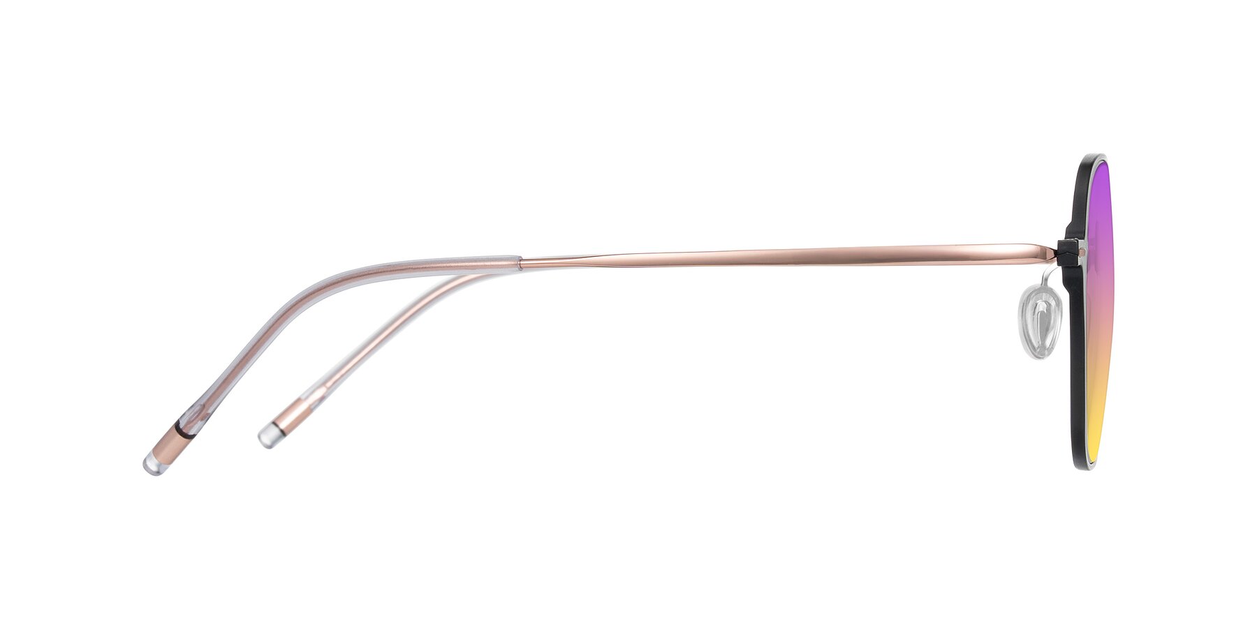 Side of Lytle in Matte Black/Rose Glod with Purple / Yellow Gradient Lenses