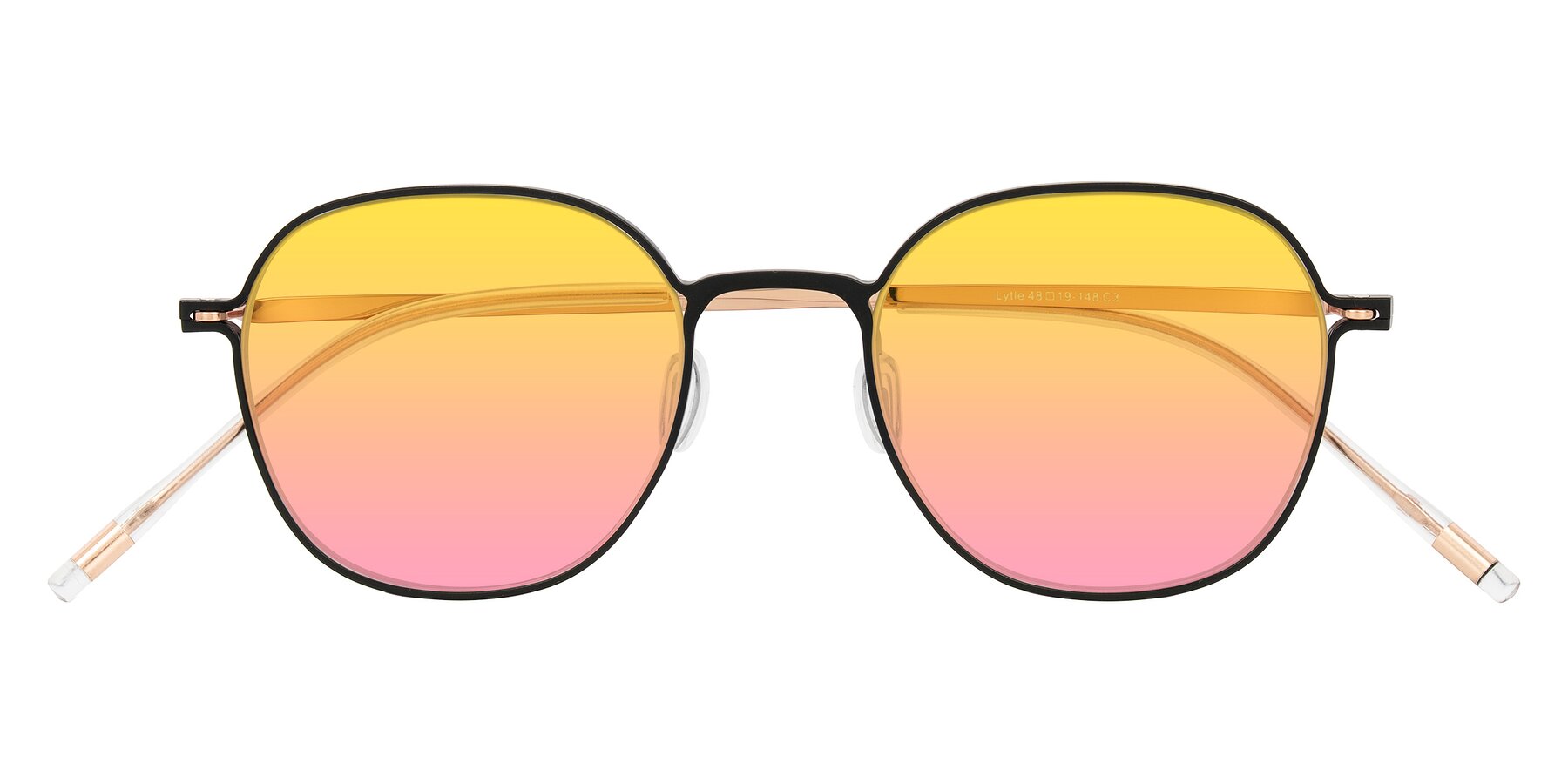 Folded Front of Lytle in Matte Black/Rose Glod with Yellow / Pink Gradient Lenses