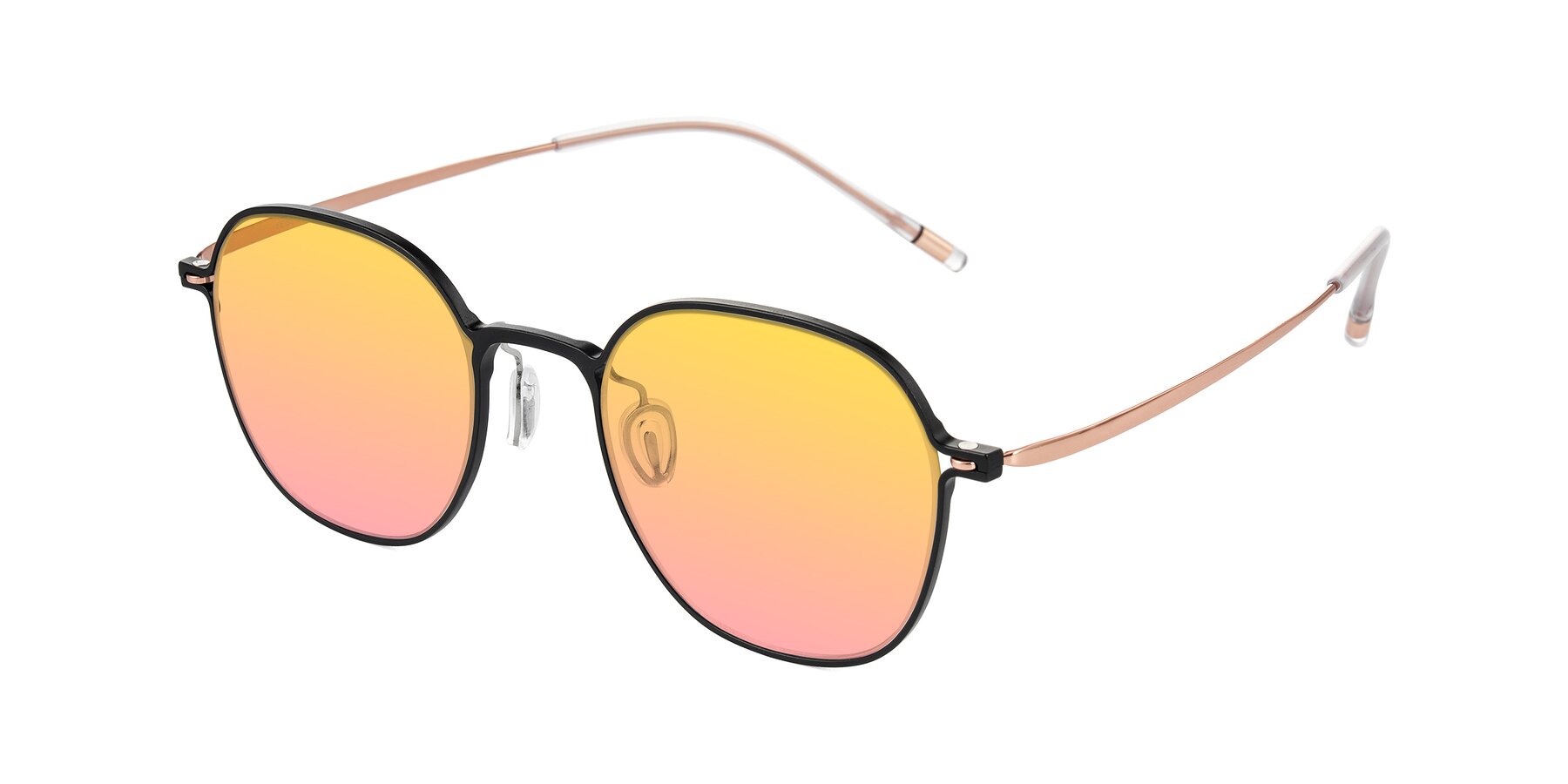 Angle of Lytle in Matte Black/Rose Glod with Yellow / Pink Gradient Lenses