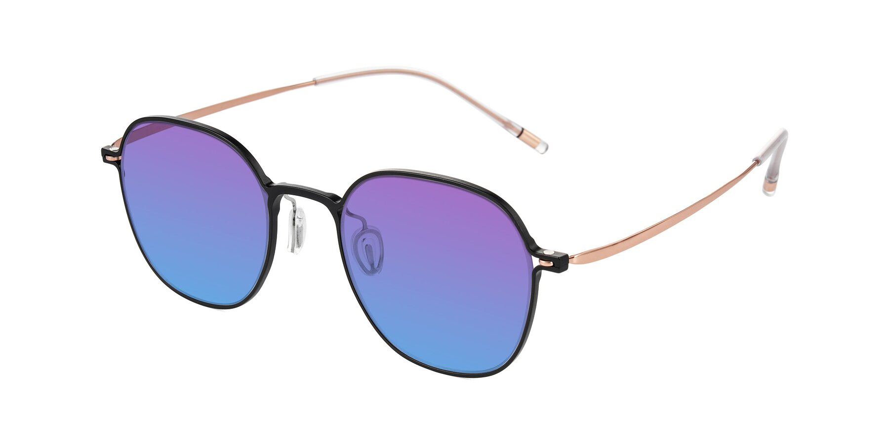 Angle of Lytle in Matte Black/Rose Glod with Purple / Blue Gradient Lenses