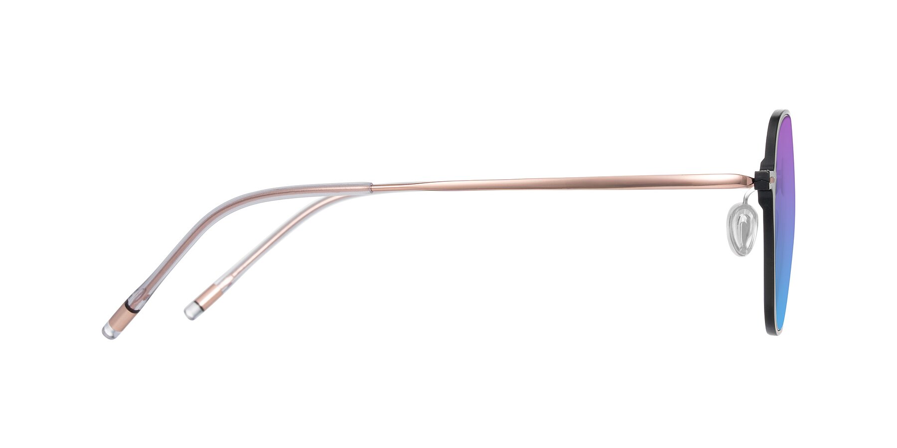 Side of Lytle in Matte Black/Rose Glod with Purple / Blue Gradient Lenses