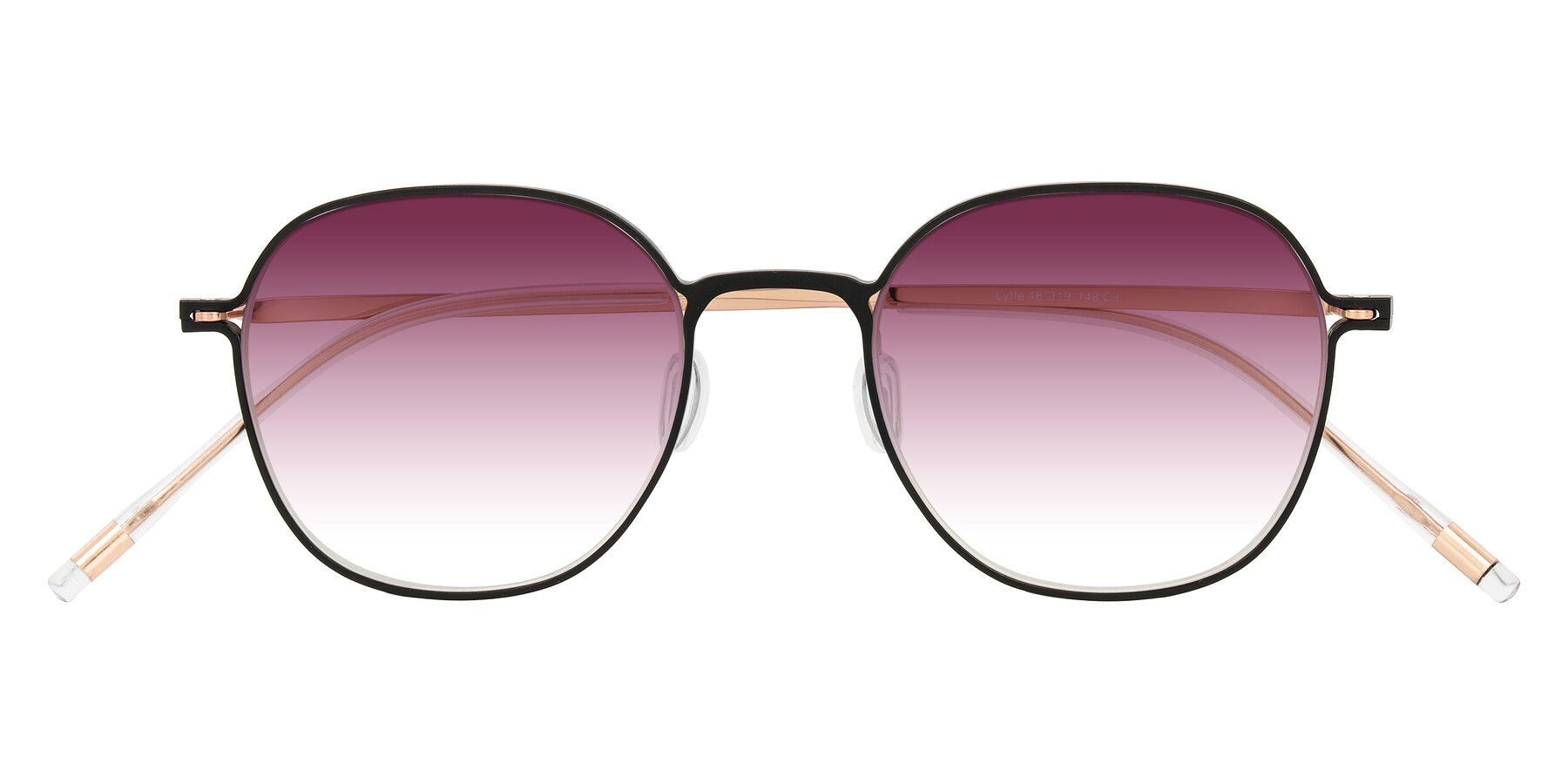 Folded Front of Lytle in Matte Black/Rose Glod with Wine Gradient Lenses