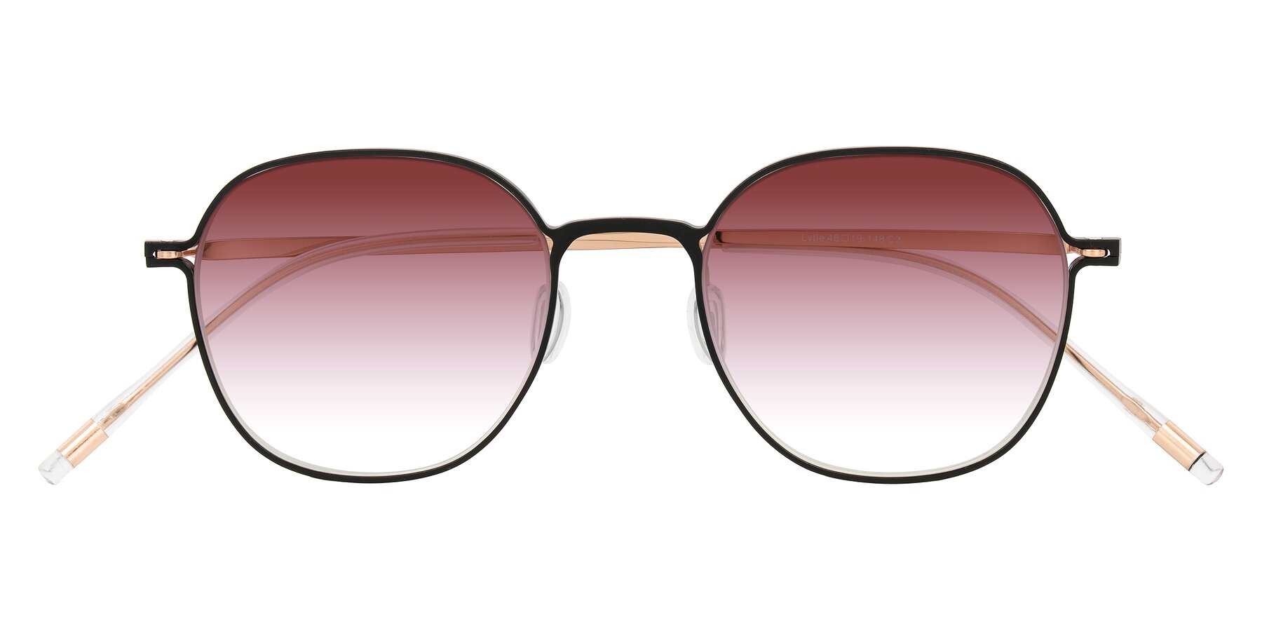 Folded Front of Lytle in Matte Black/Rose Glod with Garnet Gradient Lenses