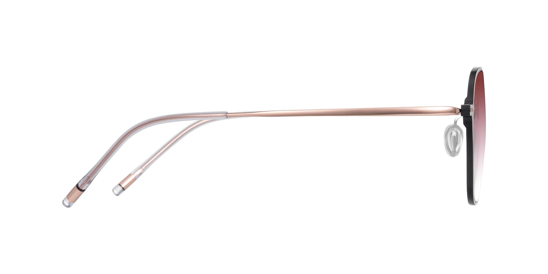 Side of Lytle in Matte Black/Rose Glod with Garnet Gradient Lenses