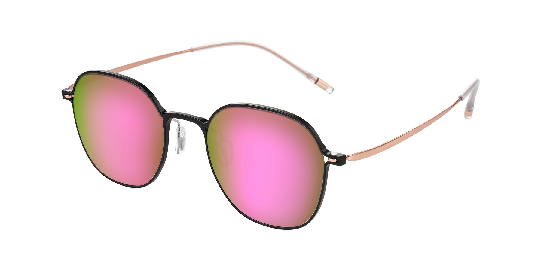 Angle of Lytle in Matte Black/Rose Glod with Pink Mirrored Lenses