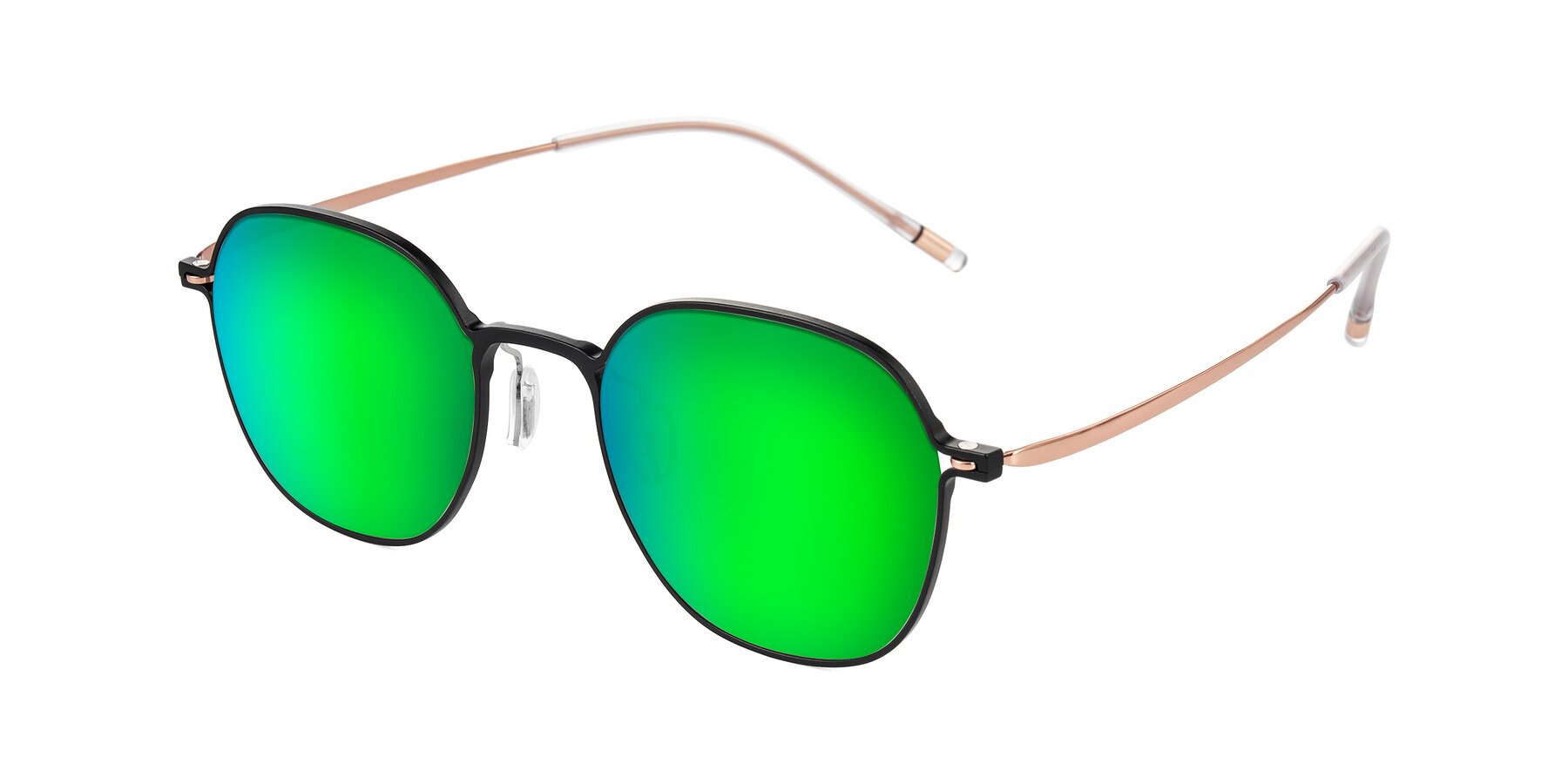 Angle of Lytle in Matte Black/Rose Glod with Green Mirrored Lenses