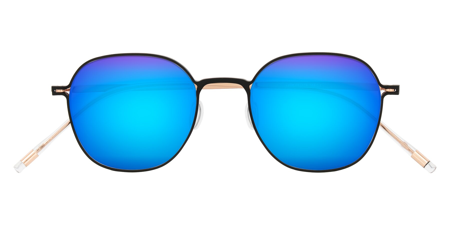 Folded Front of Lytle in Matte Black/Rose Glod with Blue Mirrored Lenses