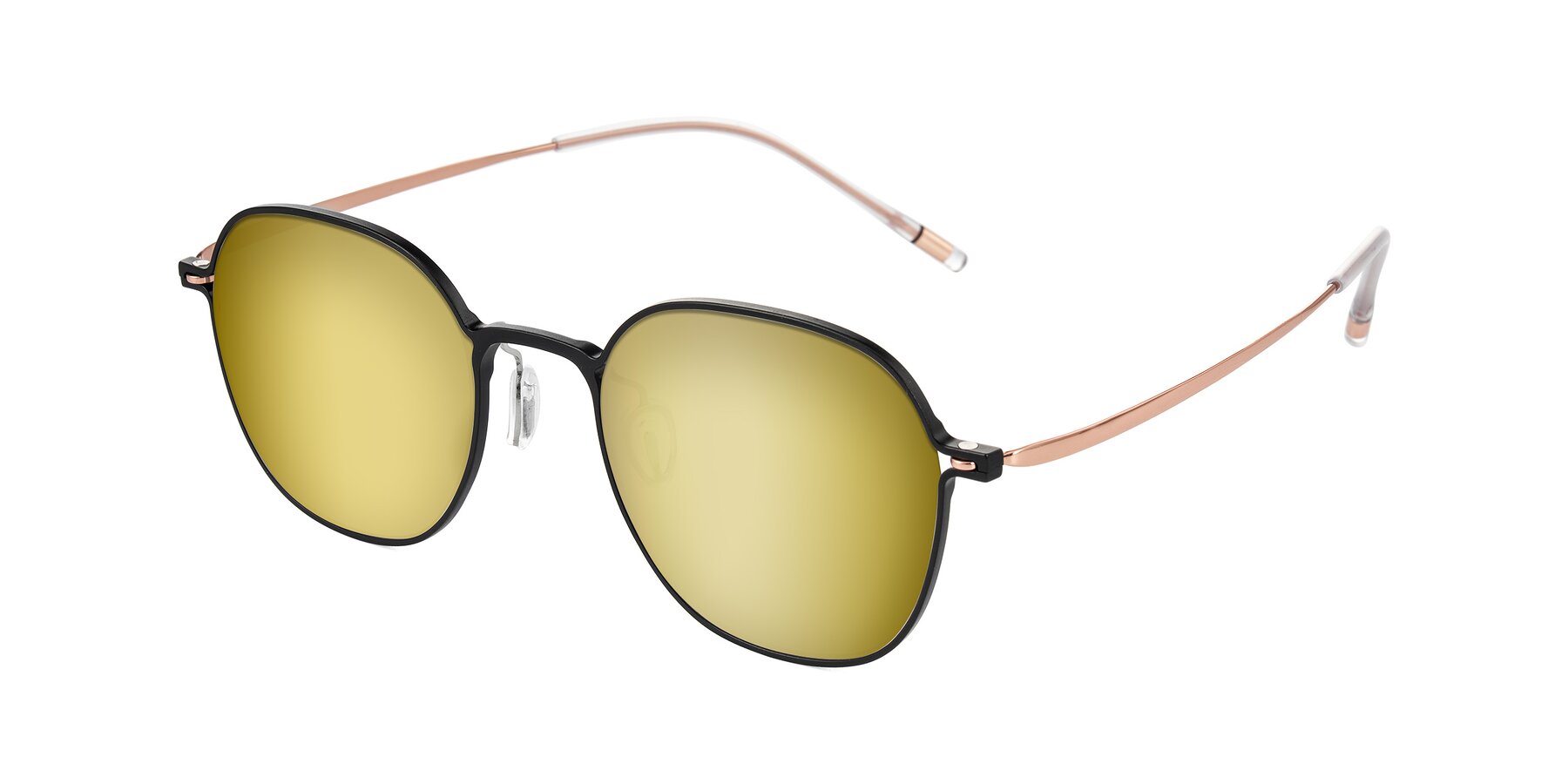 Angle of Lytle in Matte Black/Rose Glod with Gold Mirrored Lenses