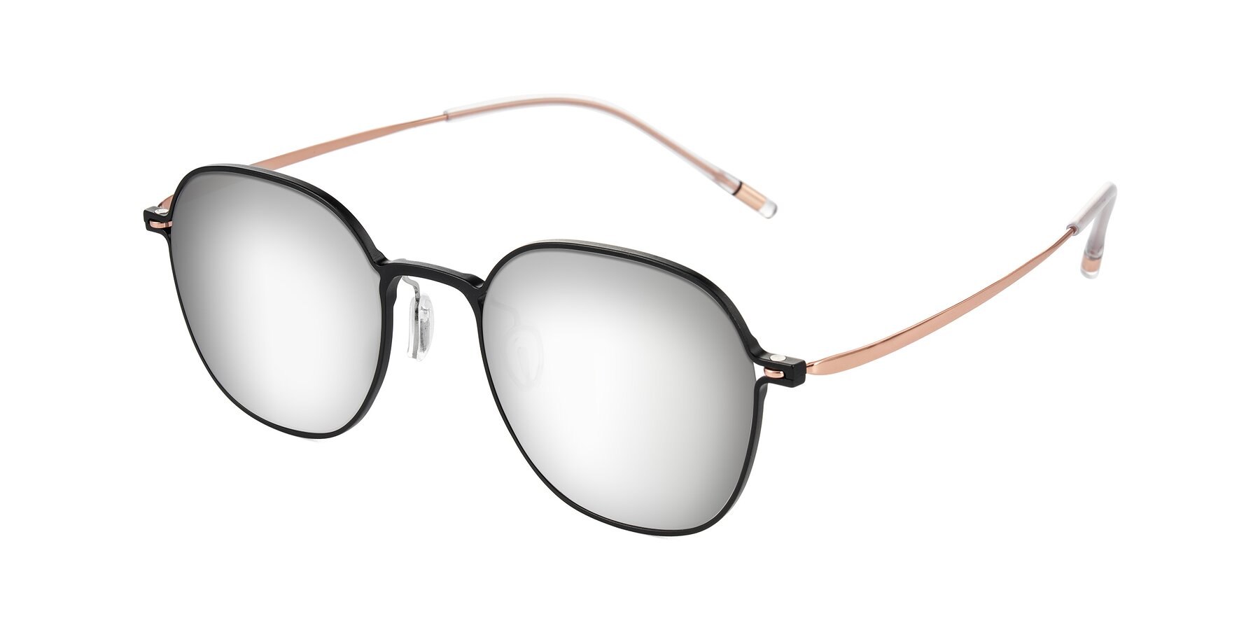 Angle of Lytle in Matte Black/Rose Glod with Silver Mirrored Lenses