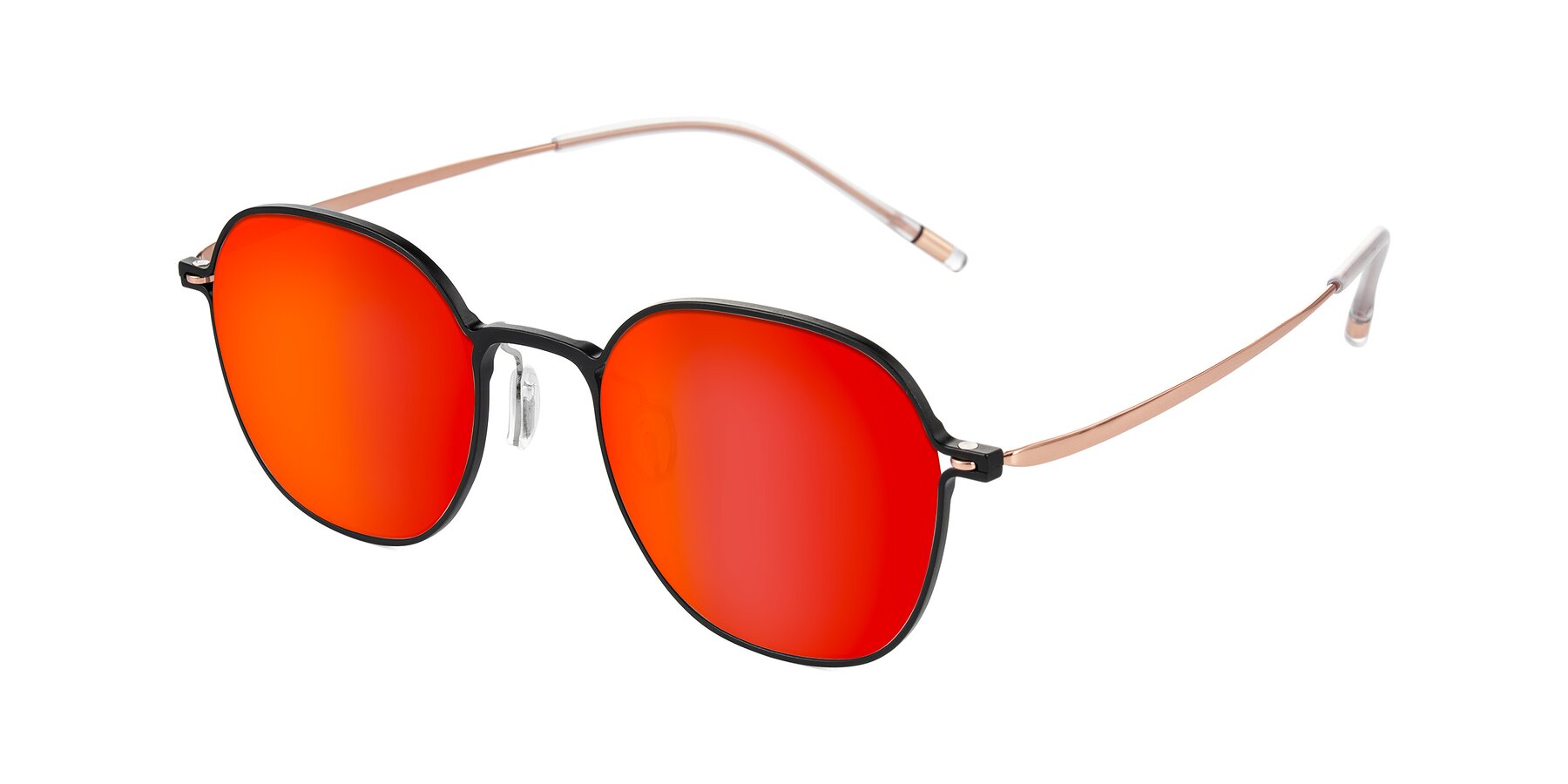 Angle of Lytle in Matte Black/Rose Glod with Red Gold Mirrored Lenses