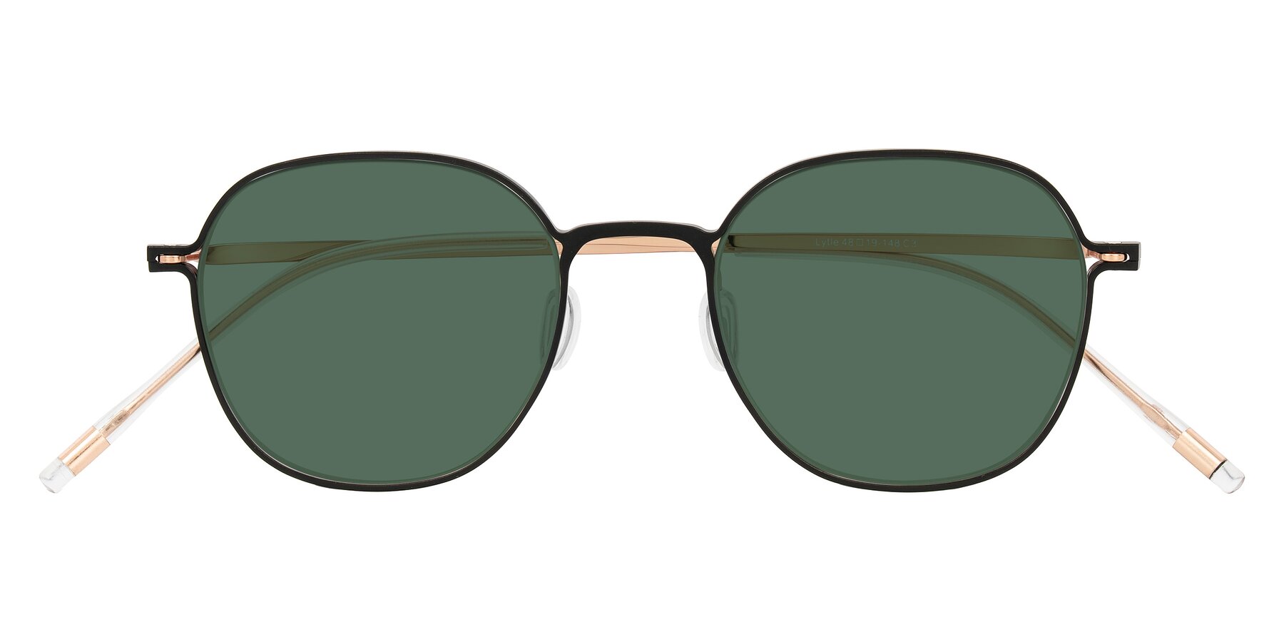 Folded Front of Lytle in Matte Black/Rose Glod with Green Polarized Lenses