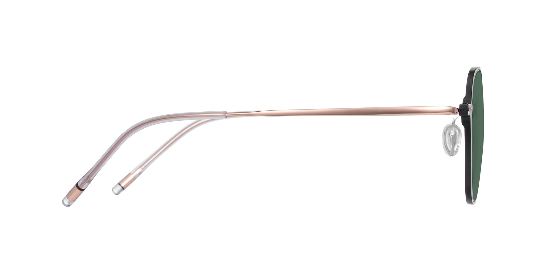 Side of Lytle in Matte Black/Rose Glod with Green Polarized Lenses