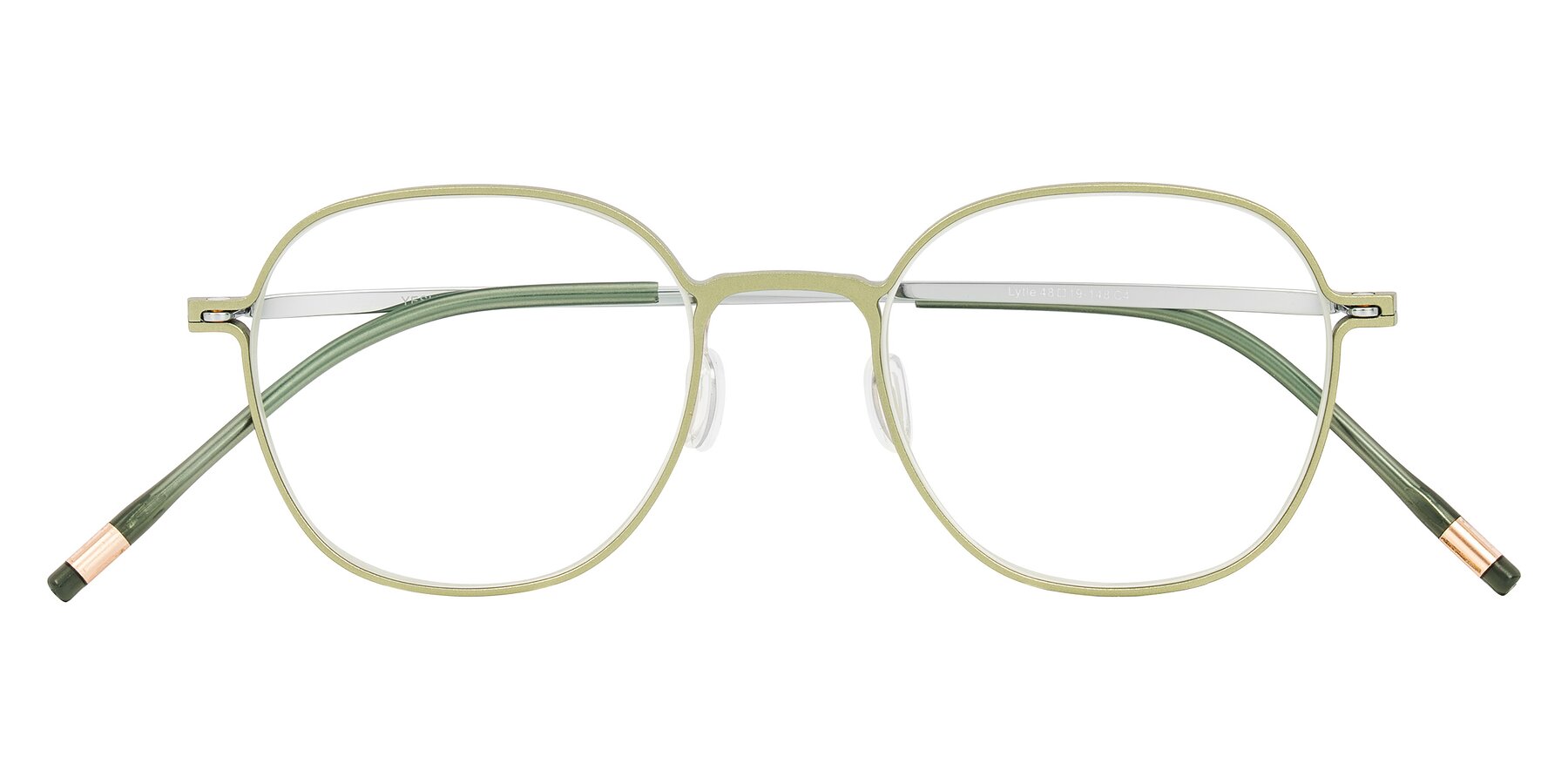 Folded Front of Lytle in Matte Olive/Silver with Clear Eyeglass Lenses